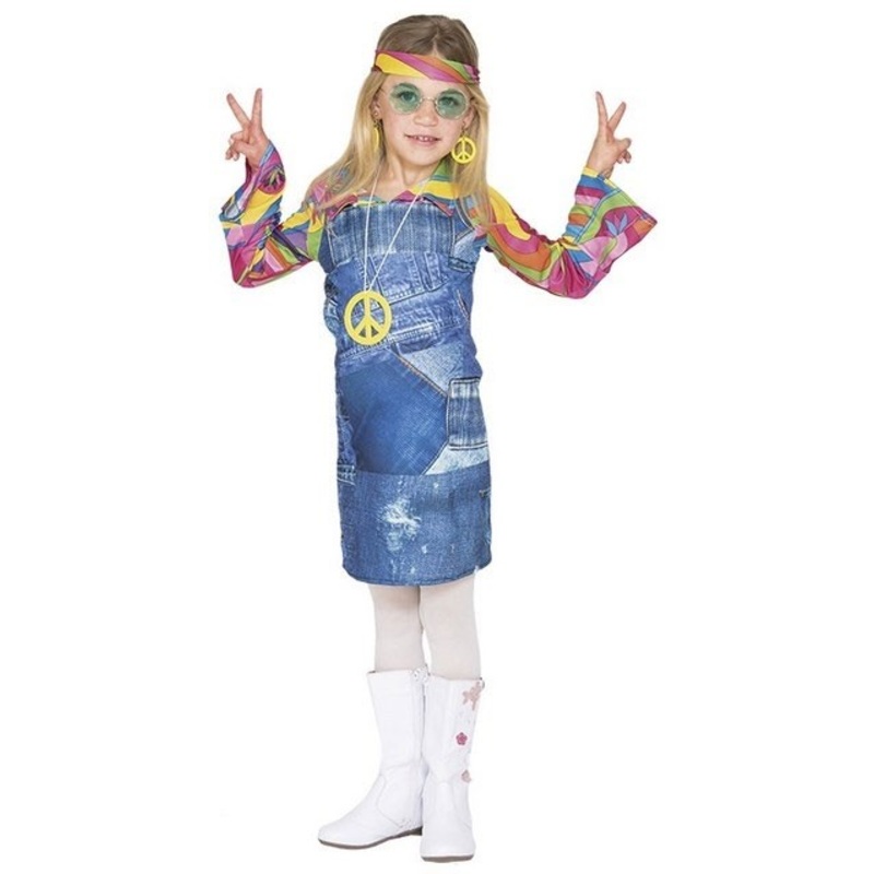 Hippie girl in jeans look girl costume