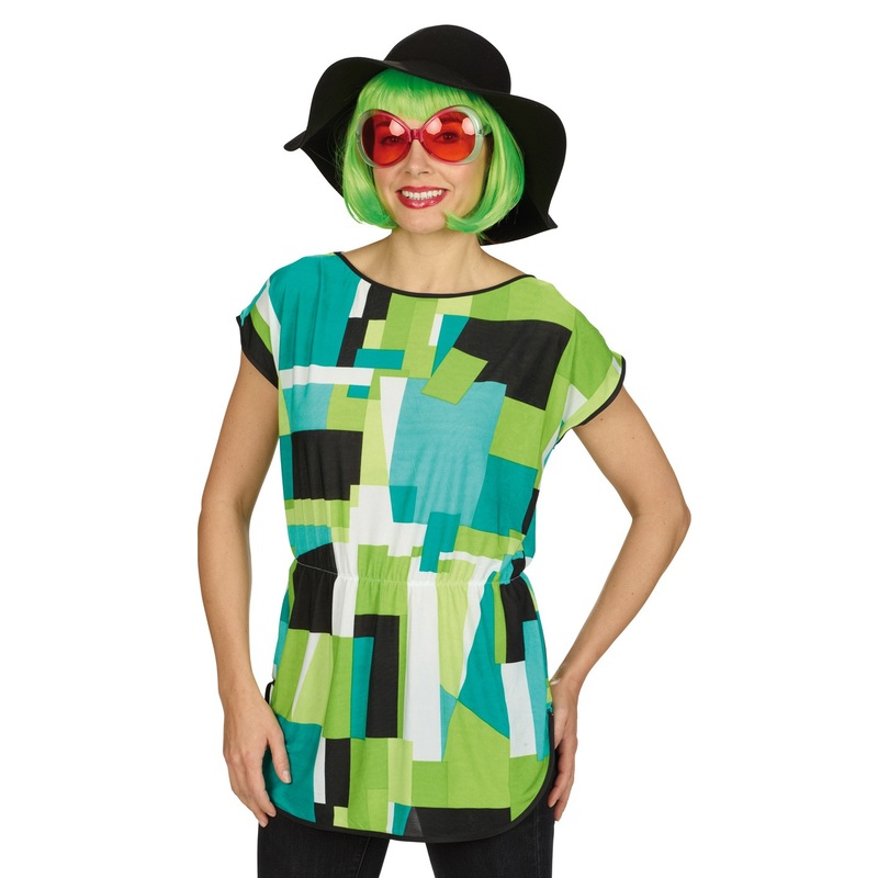 Long shirt with green retro pattern 36-38