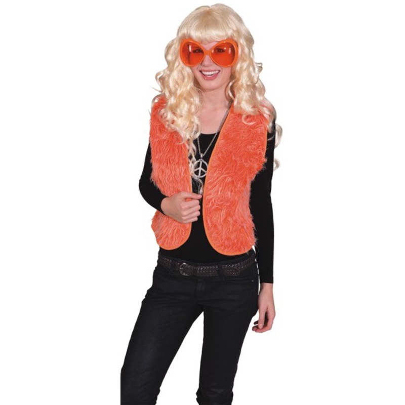 Neon orange fur vest unisex S-M