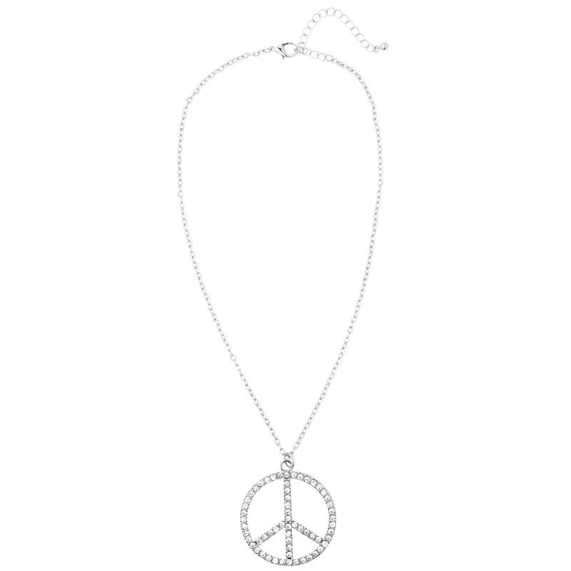 Peace hippie necklace with rhinestones