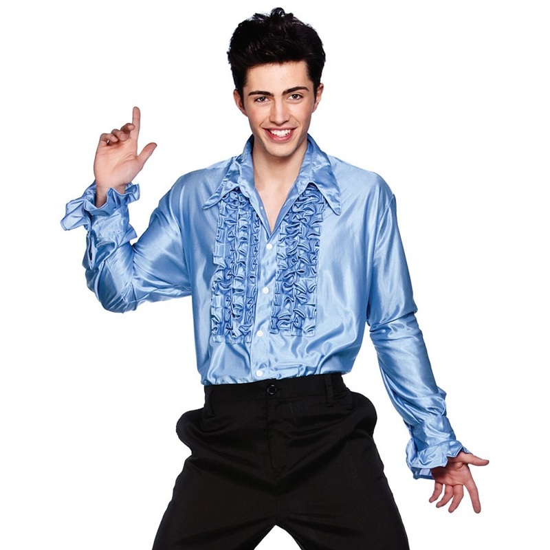 Pop star ruffled shirt blue M