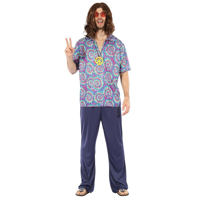 Psychedelic hippie shirt in purple-blue incl. Chain