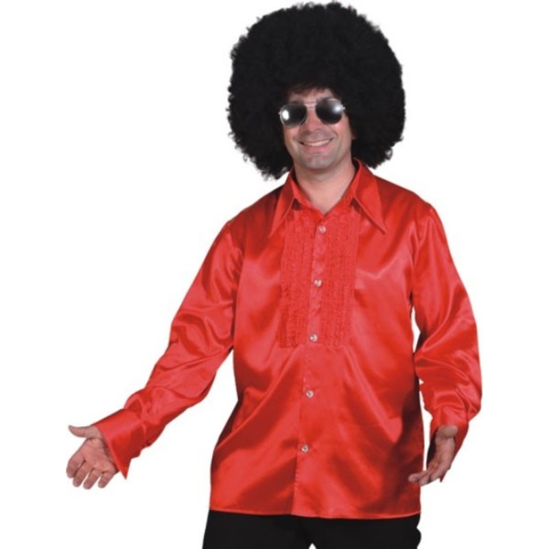 Red satin ruffled shirt 48