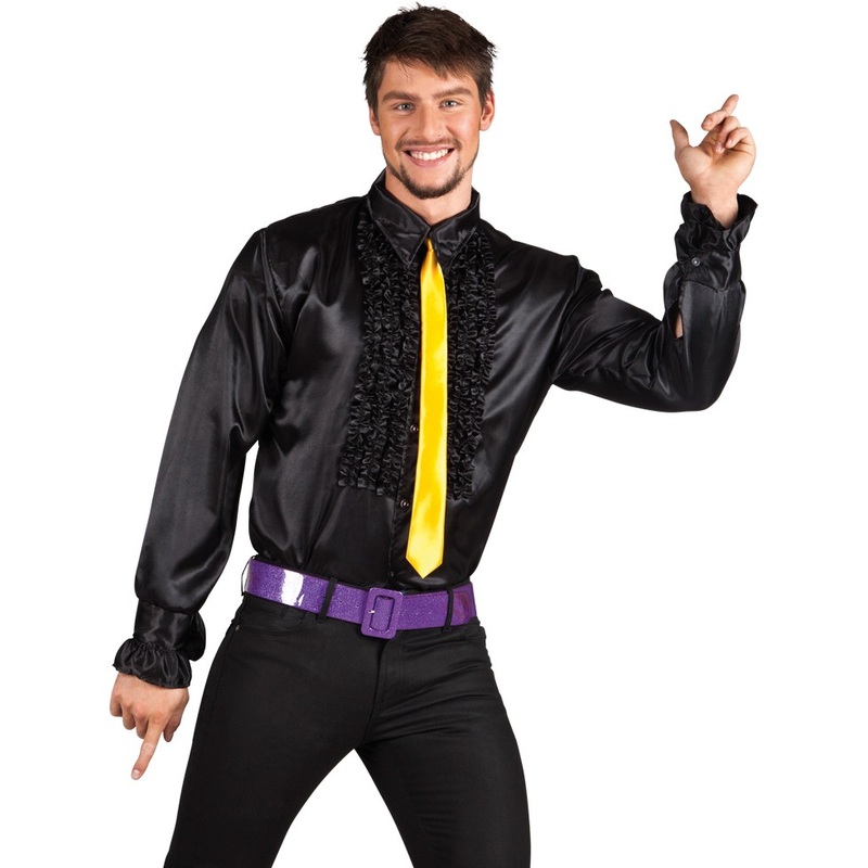 Shiny ruffled shirt black M