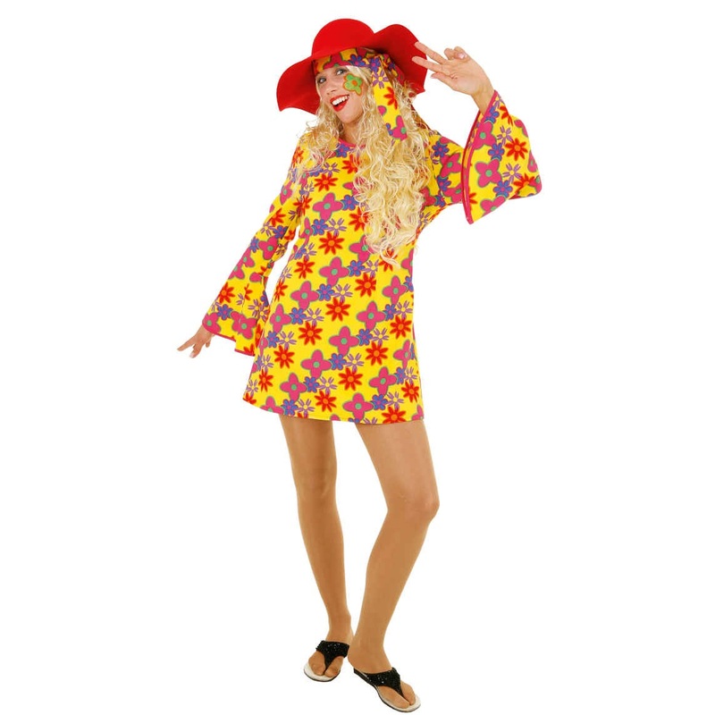 Sun yellow flower hippie dress for women 34