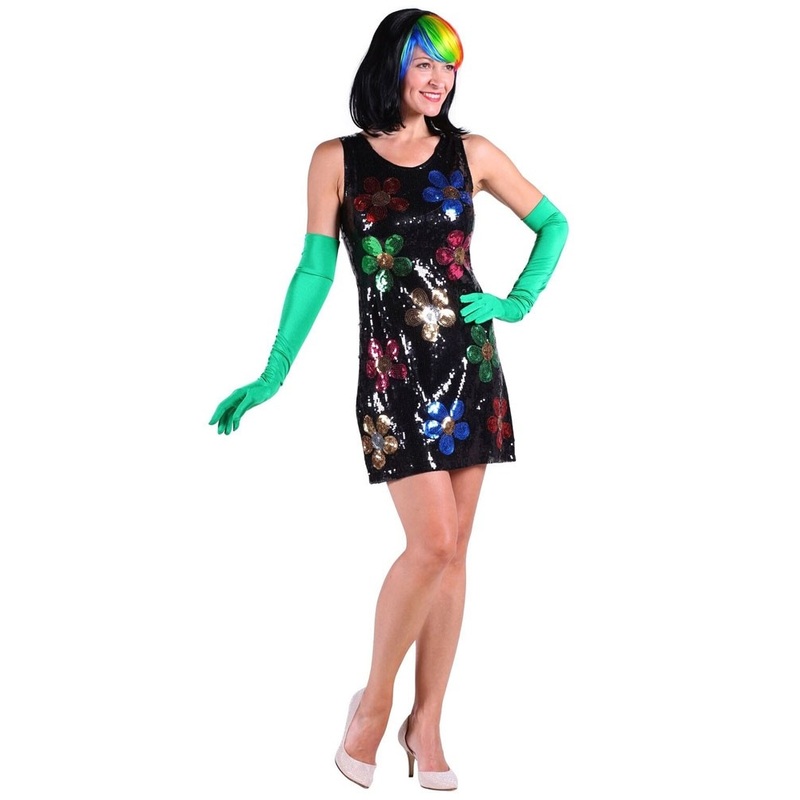 70s flower power sequin dress S