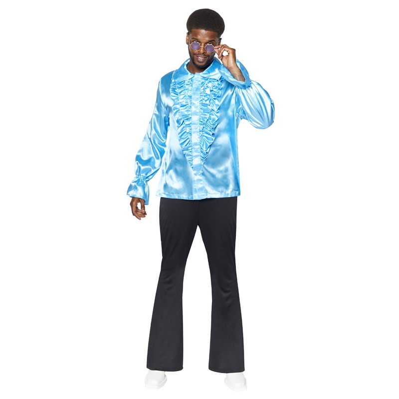 70s party ruffle shirt light blue S