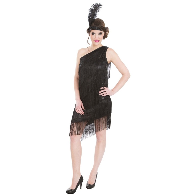 Asymmetrical 20s flapper dress black XS