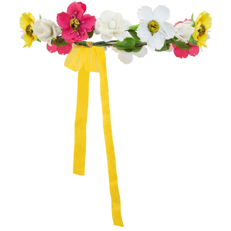 Blossoms hair wreath with yellow-pink ribbons