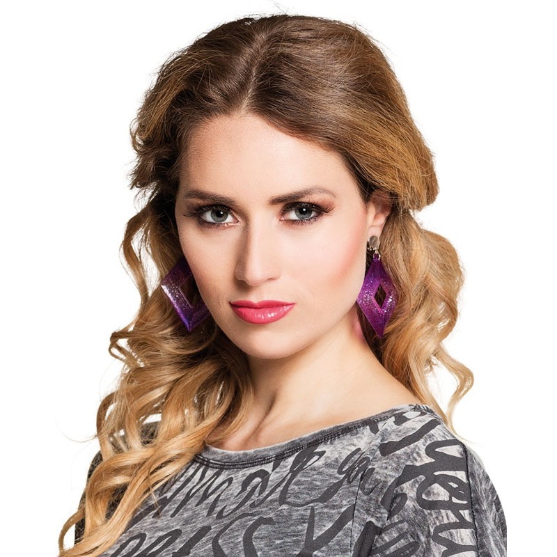 Purple glitter diamond earrings