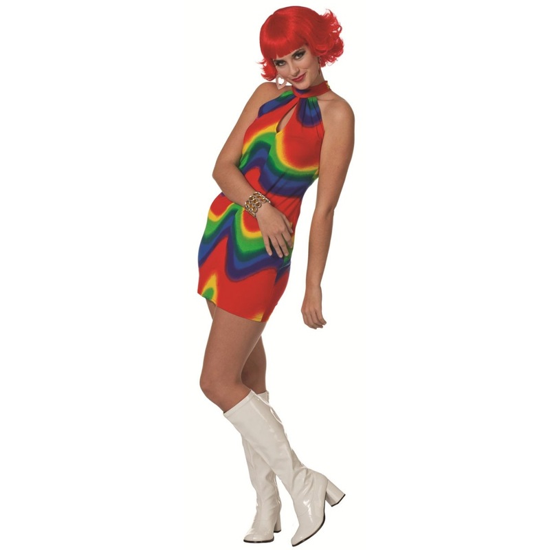 Sexy disco girl rainbow dress 34