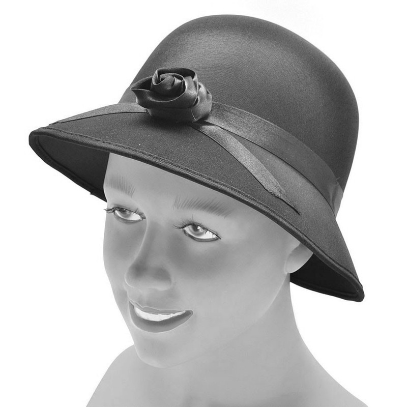 Black 1920s women's hat with flower application