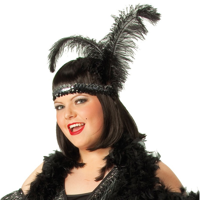 Black Charleston headband with feather