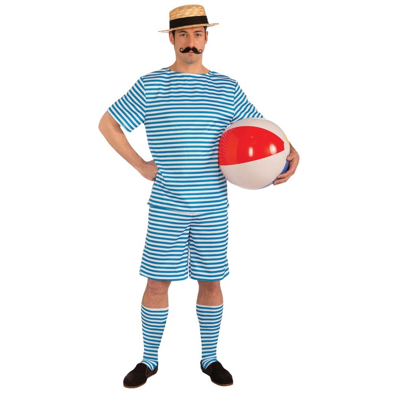 Blue striped 1920s men's swimsuit