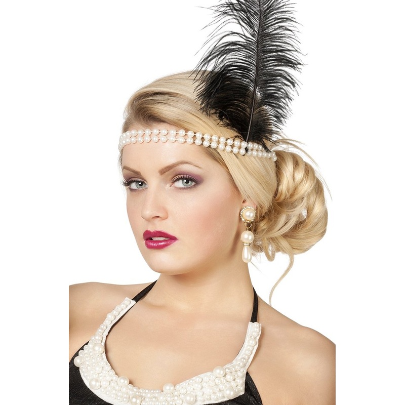 Charleston pearl headband with feather