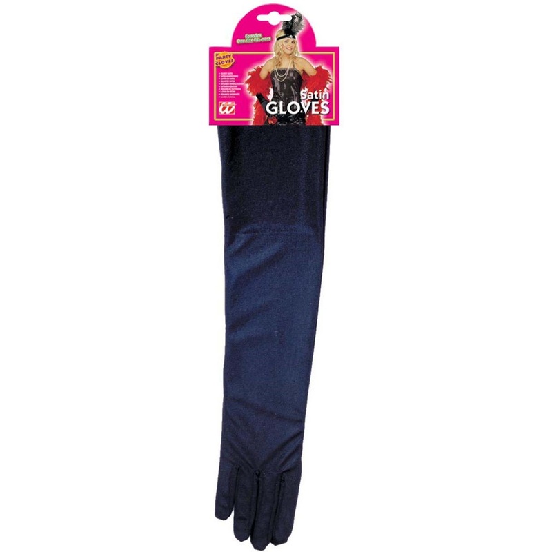 Elastic satin gloves in black 43cm