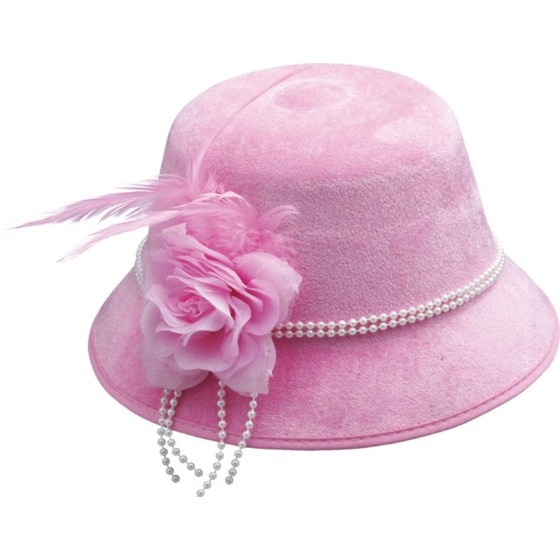Elegant women's hat with pink pearl ribbon