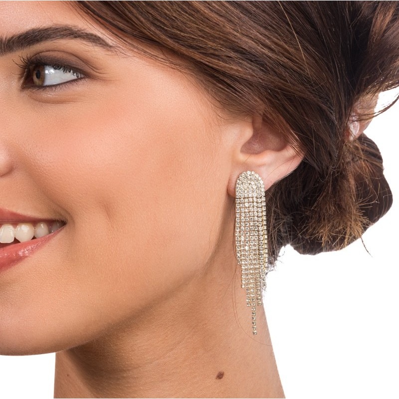 Golden waterfall earrings with rhinestones