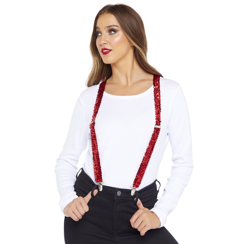 Red sequin suspenders for adults