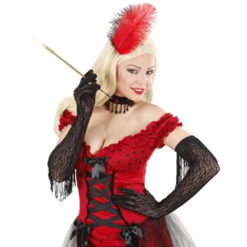 Sexy black gloves with lace and fringes
