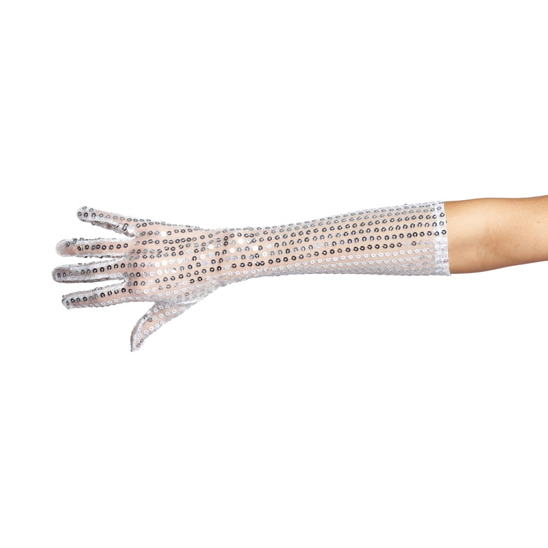 White sequin gloves 42 cm
