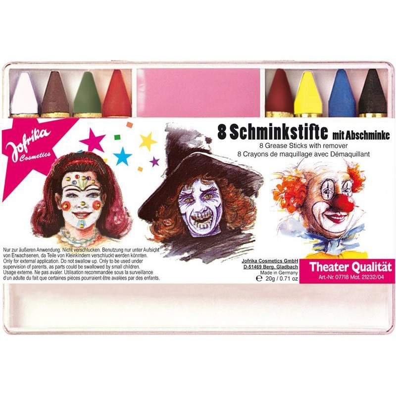 8 make-up pencils with make-up remover in theater quality