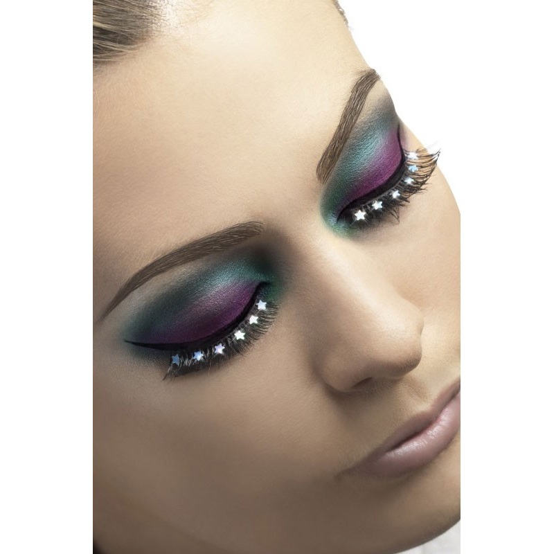 Fake eyelashes with glitter stars in black