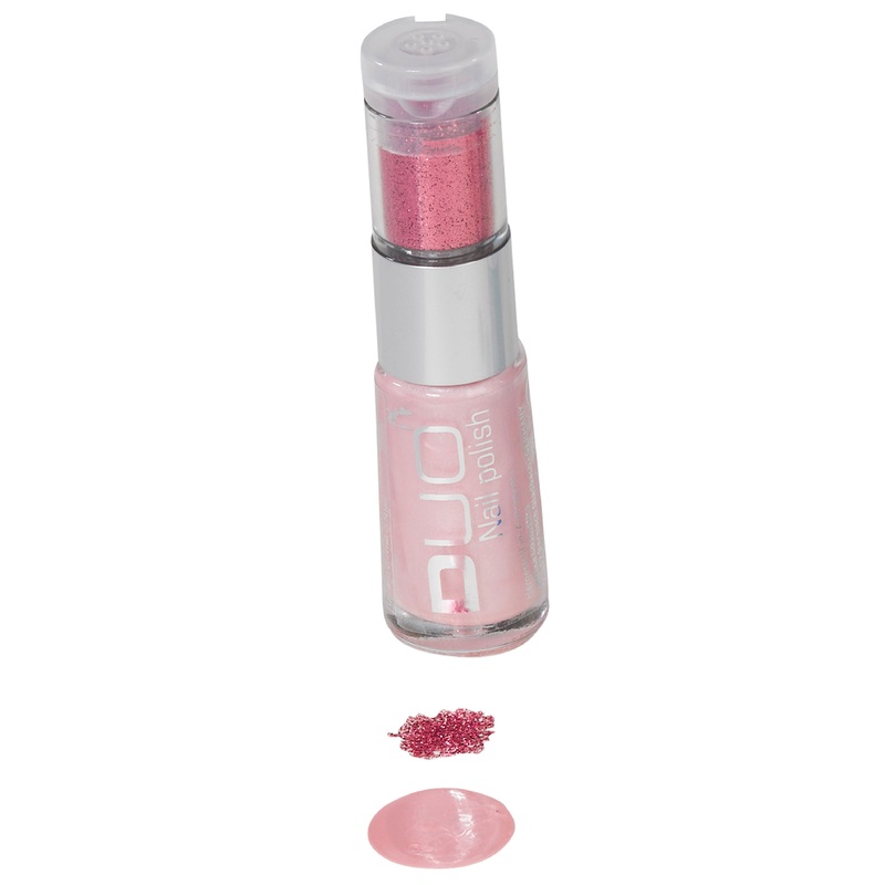 Pink duo nail polish with glitter powder