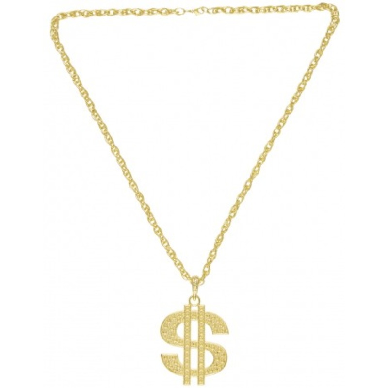 Gold colored chain with dollar sign