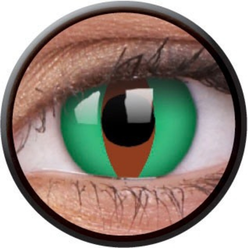 Green dinosaur contact lenses