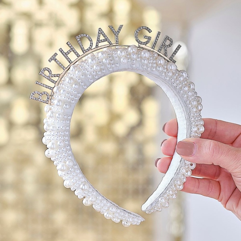 Pearl-studded headband Birthday Girl