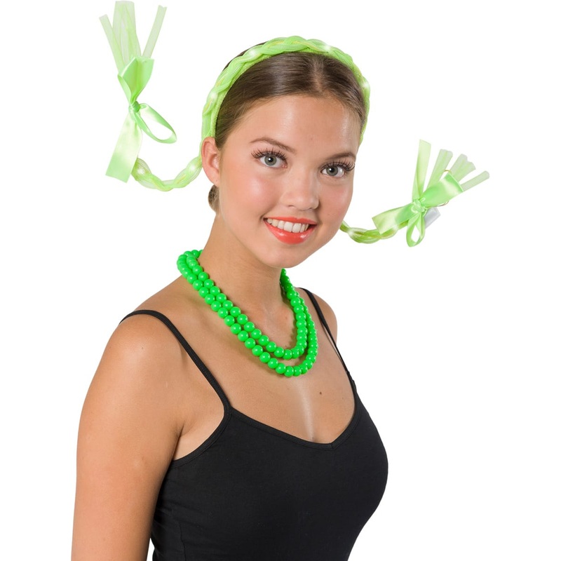 Pink pigtails LED headband in green