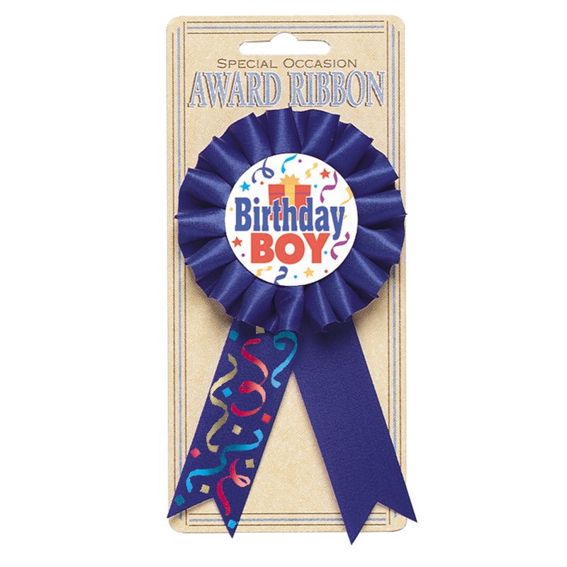 Birthday boy pin royal blue with party decoration motif