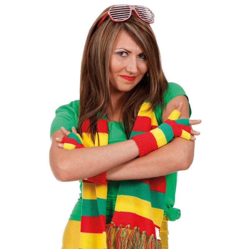 fingerless gloves in red-yellow-green