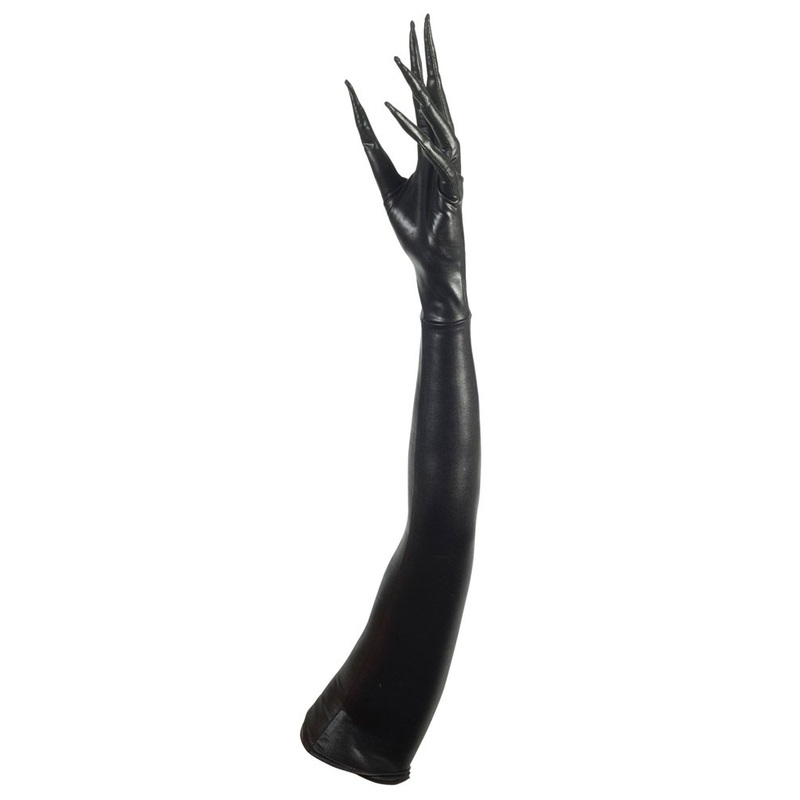 Long gloves with pointed finger leather look