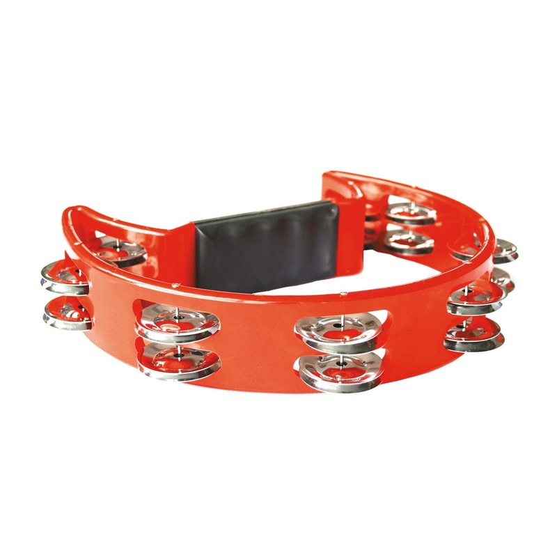 Red tambourine musical instrument with 15 bells
