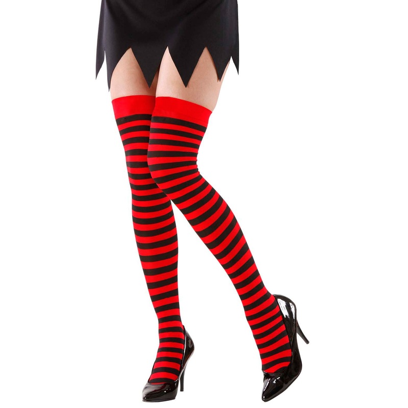 Striped gothic tights red black