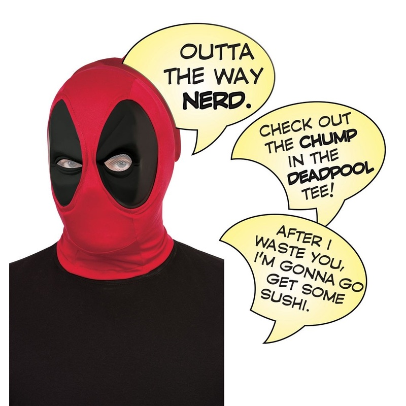 Deadpool mask with 3 speech bubbles