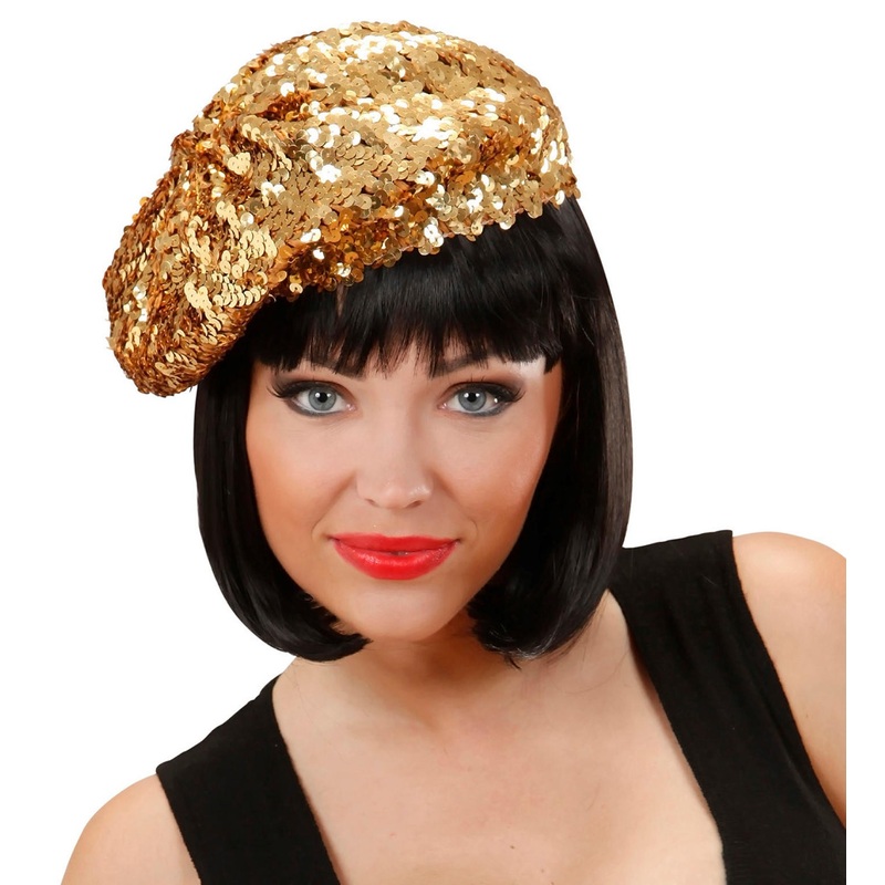 Golden glitter sequined beret