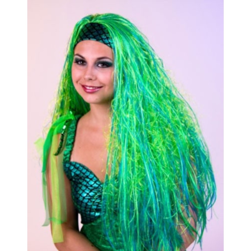 Luminous green mermaid wig