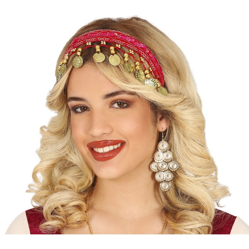 Headband with coins red and gold