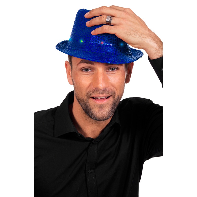 Blue fedora sequin hat
