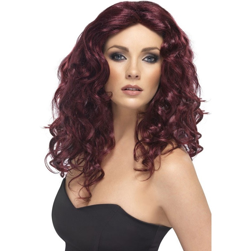 Burgundy red glamor curly wig