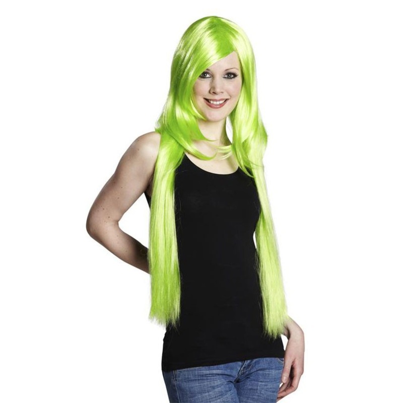Green neon long hair wig