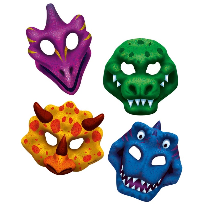 4 dinosaur party masks