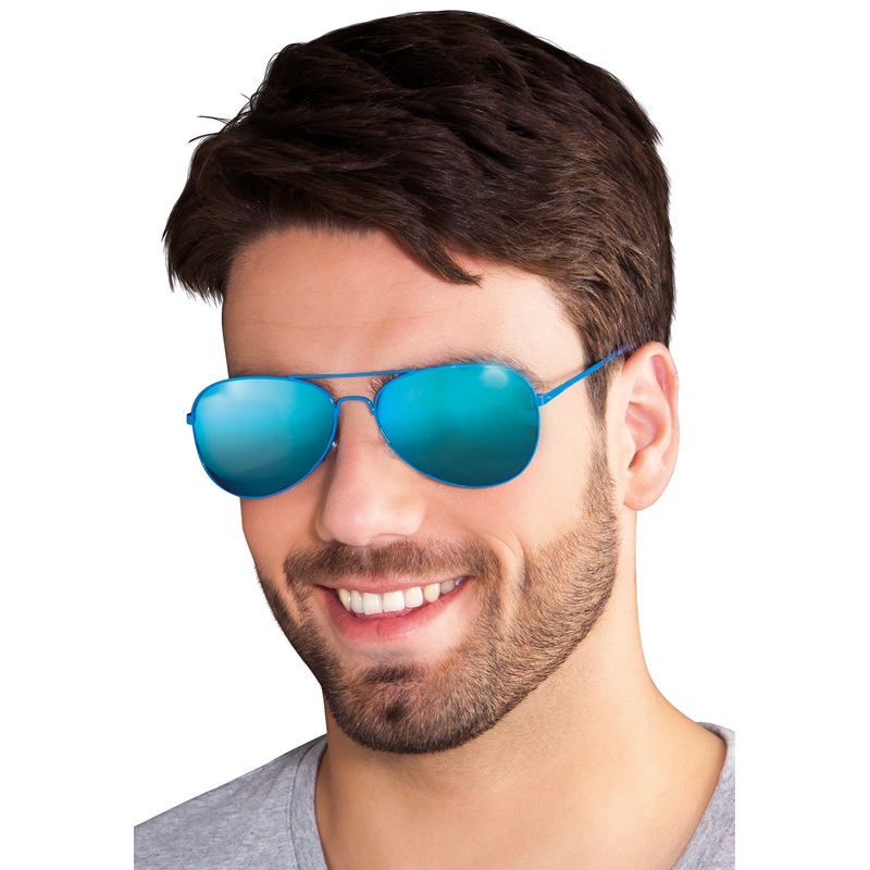 Blue mirrored aviator glasses