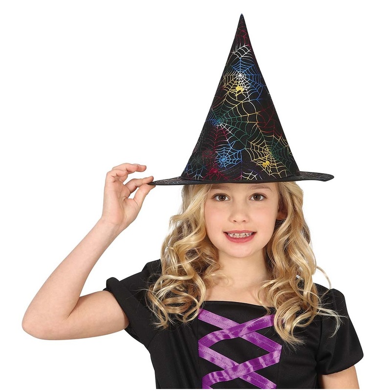 Colorful spider webs witch hat for kids