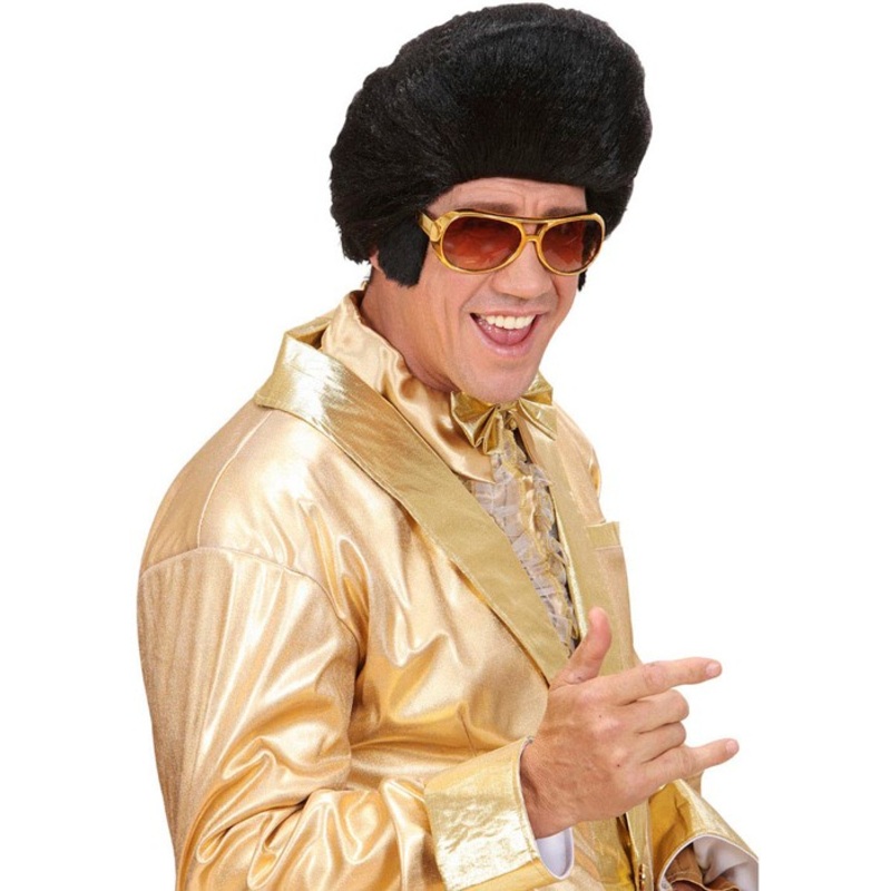 Golden retro glasses with black sideburns
