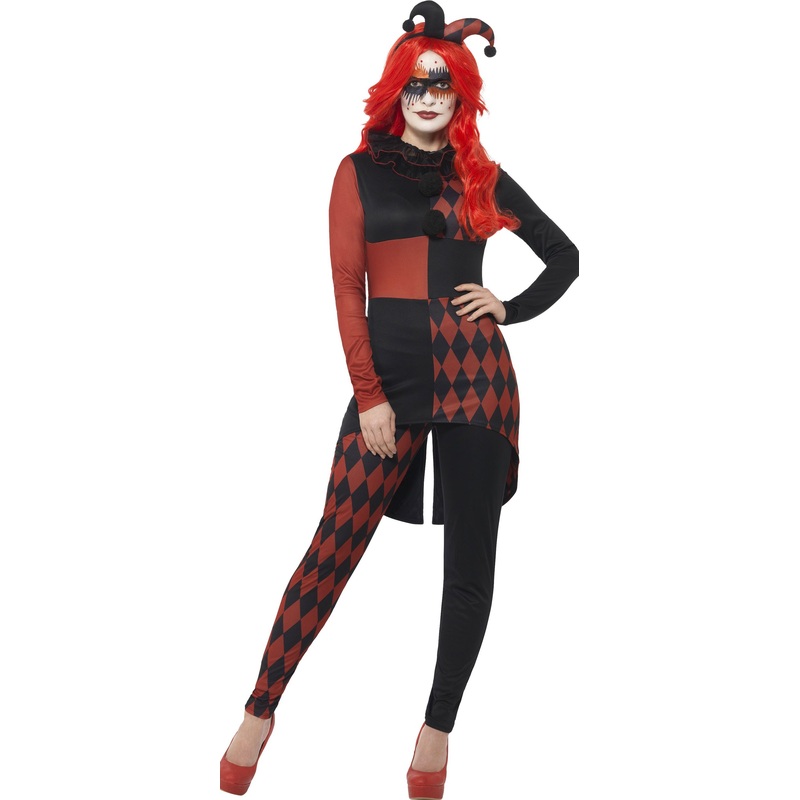 Harlequin clown ladies costume red black S