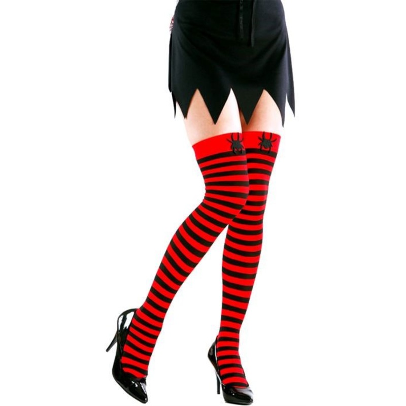 Spider Stockings Striped Black Blood Red
